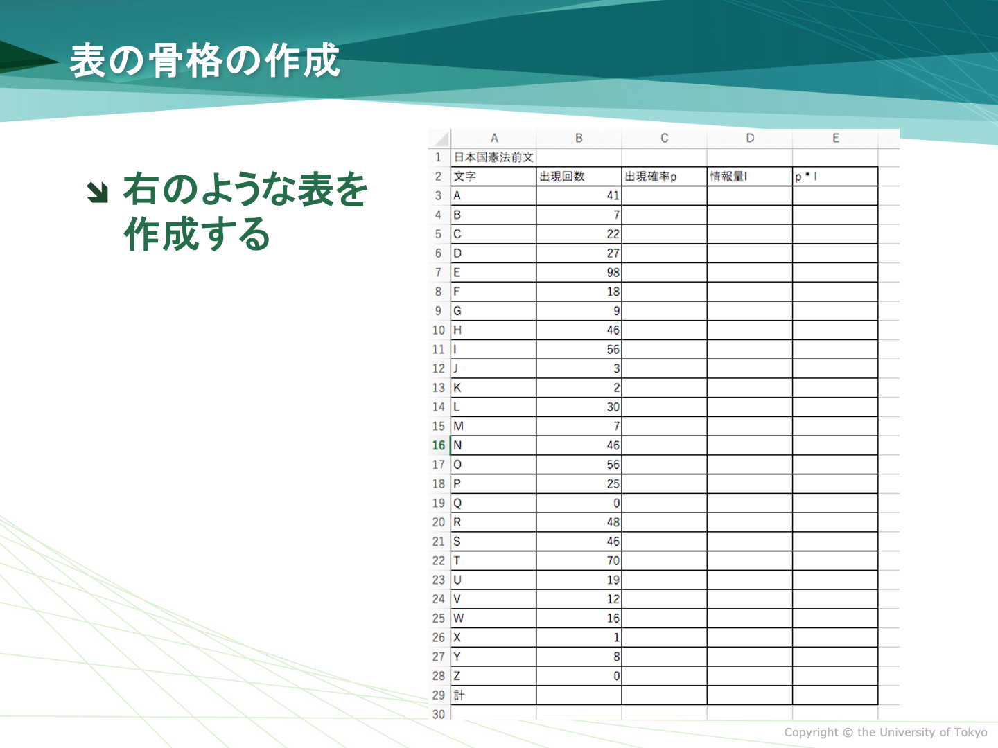 表の骨格の作成
